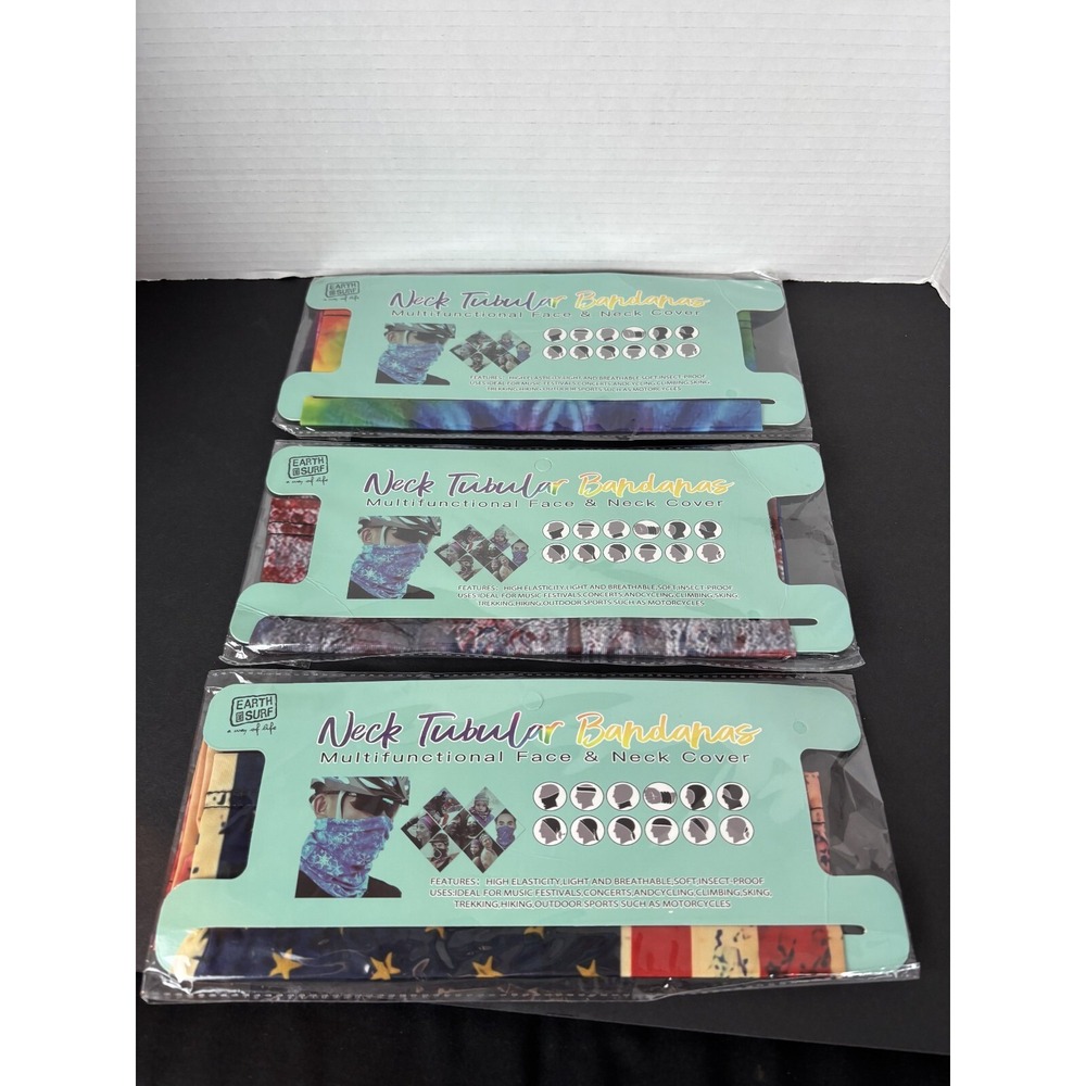 Set of 3 Neck Tubular Bandanas Multifunctional Face & Neck Cover New in Package‎